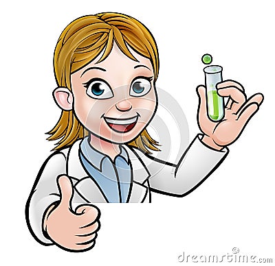 Cartoon Scientist Holding Test Tube Sign Vector Illustration