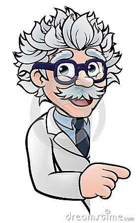 Scientist Cartoon Character Pointing Sign Vector Illustration