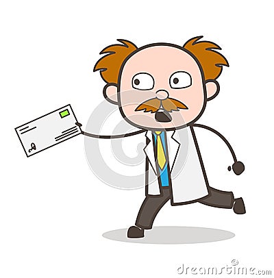 Cartoon Scientist Running to Deliver the Document Vector Illustration Stock Photo