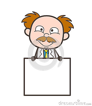 Cartoon Scientist Showing Blank Space for Advertisement Stock Photo