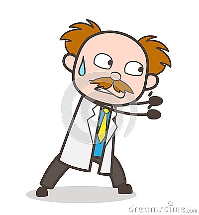 Cartoon Scientist Trying to Pull Vector Illustration Stock Photo