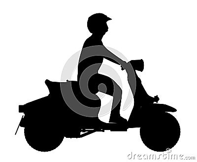 Cartoon Scooter Rider Silhouette On White Vector Illustration