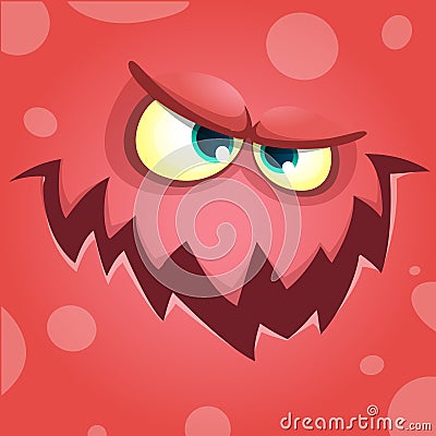 Cartoon screaming monster face. Vector Halloween red angry monster avatar. Vector Illustration