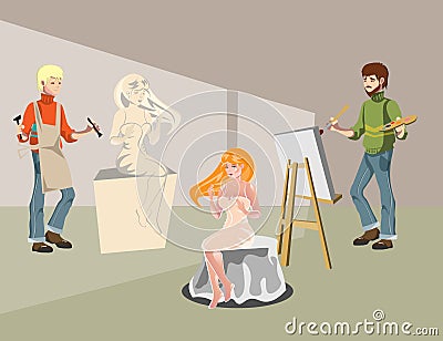 Cartoon sculptor and painting artist Vector Illustration