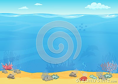 Cartoon sea bottom background for game design. Vector Illustration