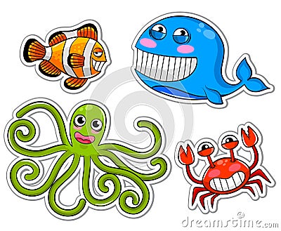 Cartoon sea creatures Vector Illustration