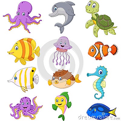 Cartoon sea life collection Vector Illustration