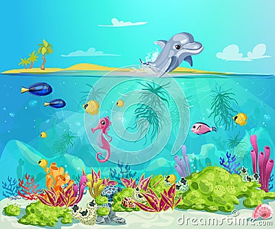 Cartoon Sea Life Template Vector Illustration