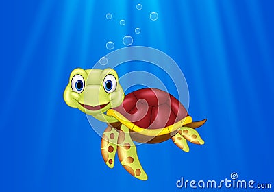 Cartoon sea turtle swimming in the ocean Vector Illustration