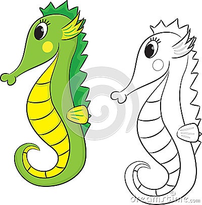 Cartoon seahorse. Coloring book Vector Illustration