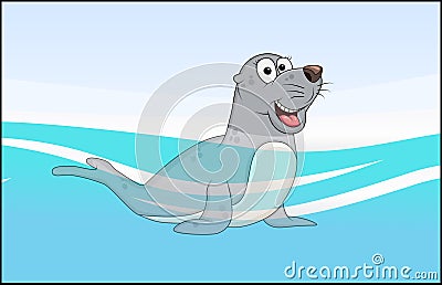 Cartoon seal animal in sea water background Vector Illustration