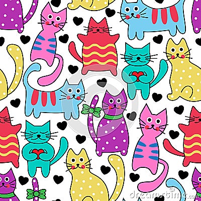 Cartoon seamless colorful cats Vector Illustration