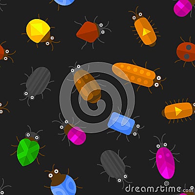 Cartoon Seamless Insects Background. Bugs Pattern. Vector Vector Illustration