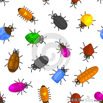 Cartoon Seamless Insects Background. Bugs Pattern. Vector Vector Illustration