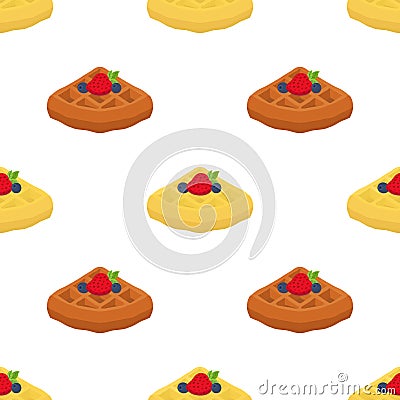 Cartoon seamless pattern of belgian, chinese waffles - yogurt, cream, chocolate Vector Illustration