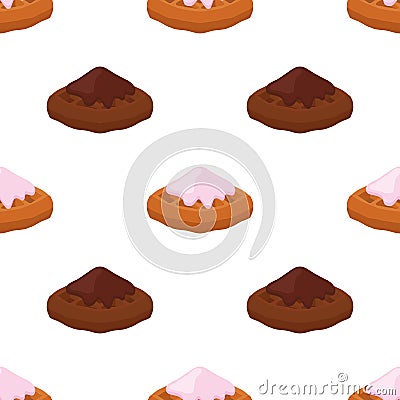 Cartoon seamless pattern of belgian, chinese waffles - yogurt, cream, chocolate Vector Illustration