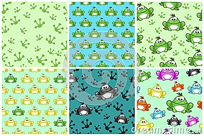 Cartoon seamless pattern from Frogs. Different Colored toads Vector Illustration