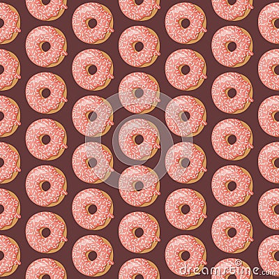 Cartoon seamless pattern with glazed donuts. Vector Illustration