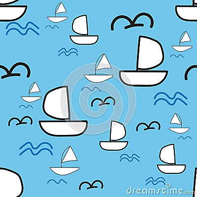 cartoon seamless pattern ship ocean sea background Vector Illustration