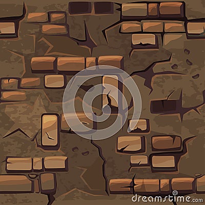 Vector Cartoon seamless pattern texture old brown crack brick wall Vector Illustration