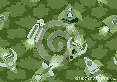 Cartoon seamless spaceship pattern for fabrics and kids and school notebooks and clothes print and kindergarten Stock Photo