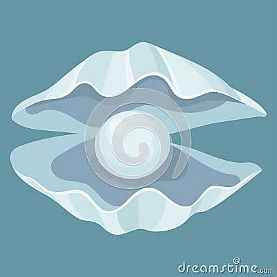 Cartoon seashell with a pearl. Seashell. Vector illustration of a clam. Drawing for children. Vector Illustration