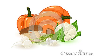 Cartoon seasonal veggies set Vector Illustration