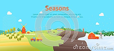 Cartoon Seasons Landscape Background Card Poster. Vector Vector Illustration