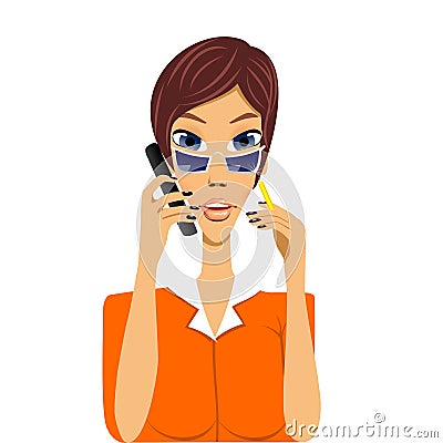 Cartoon secretary talking on phone Vector Illustration