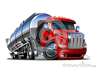 Cartoon semi tanker truck isolated on white background Vector Illustration