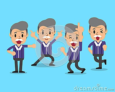 Cartoon senior man character poses set Vector Illustration