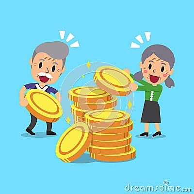 Cartoon senior people with money coins Vector Illustration