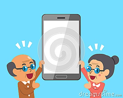 Cartoon senior people and smartphone Vector Illustration