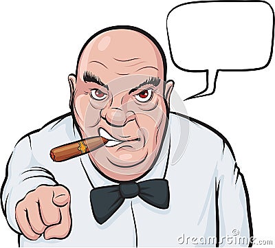 Cartoon serious boss with speech bubble Vector Illustration