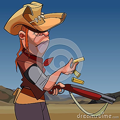 Cartoon serious man in a hat and a gun Vector Illustration