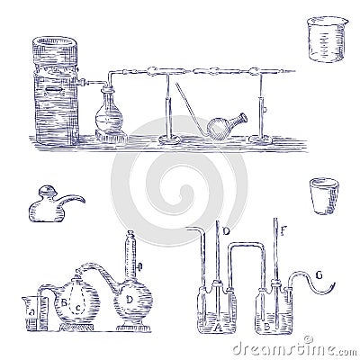 Cartoon set of chemical equipment Vector Illustration