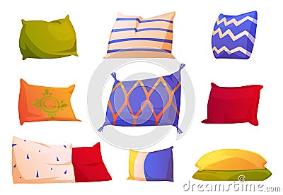 Cartoon set of colorful pillows isolated on white Vector Illustration