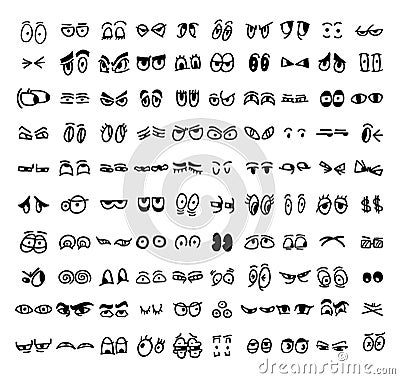 Cartoon set of the drawn eyes Vector Illustration