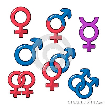 Cartoon set of gender symbols Vector Illustration