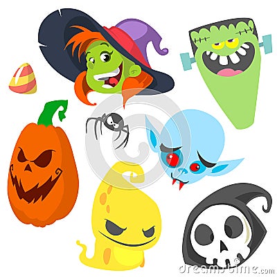 Cartoon set of Halloween symbVector illustration Vector Illustration