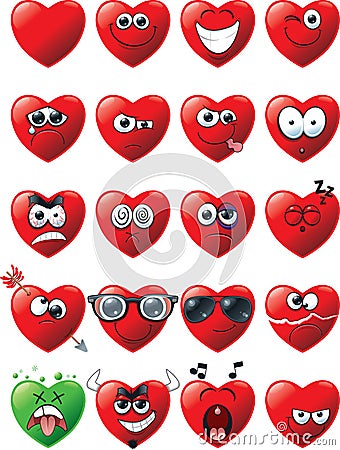 Cartoon set of heart emoticons Vector Illustration