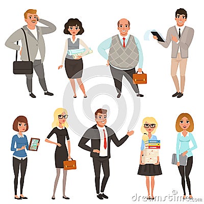 Cartoon set of office managers and workers in different situations. Business people. Men and women characters in casual Vector Illustration