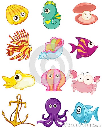 Cartoon set of sea animals Vector Illustration