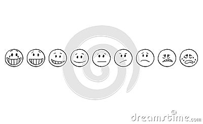 Cartoon of Set of Smiley Faces Showing Emotions From Gaiety to Sadness, Smiling and Sad Vector Illustration