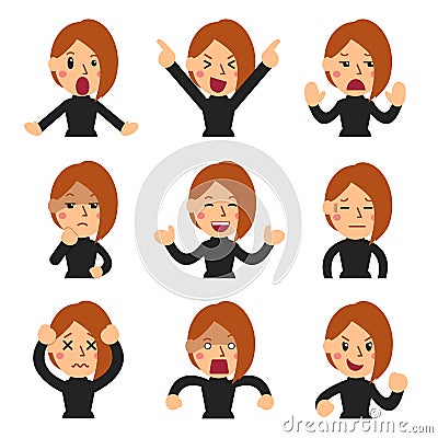 Cartoon set of woman faces showing different emotions Vector Illustration