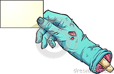 Cartoon severed zombie hand holding a blank card Vector Illustration