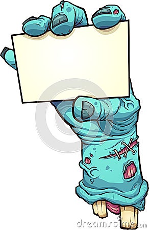 Cartoon severed zombie hand holding a blank card Vector Illustration