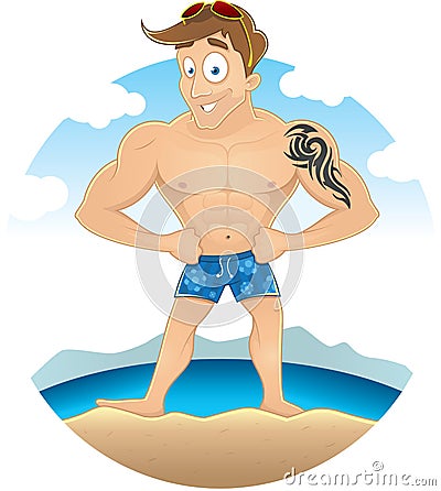 Cartoon beach guy Vector Illustration