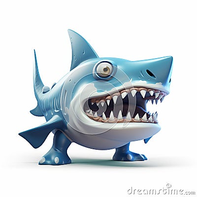 Cartoonish Blue Shark Clash Of Clans Style On White Background Stock Photo