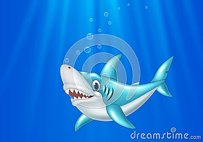 Cartoon shark swimming in the ocean Vector Illustration